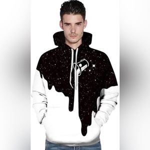 3D Milk & Starry Night Print Unisex Black & White Hoodie